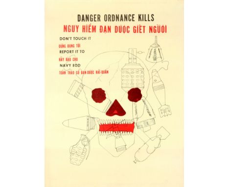 Original vintage propaganda poster from the Vietnam War in English and Vietnamese - Danger Ordnance Kills Don’t Touch It Repo