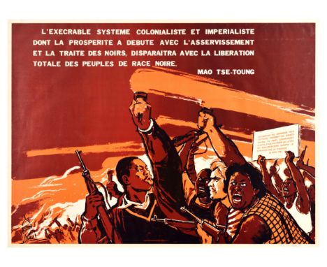 Original Chinese propaganda poster in support for emancipation of black people. The poster features an illustration of emotio