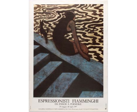 Original vintage advertising poster for Flemish Expressionists Exhibition held in National Gallery of Modern Art Rome. Good c
