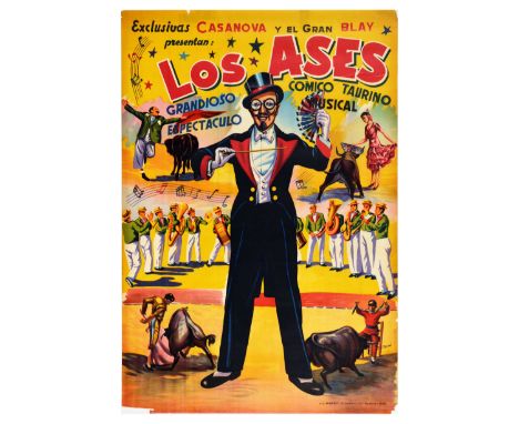 Original vintage advertising poster for a musical comedy show Los Ases - Exclusive Casanova and the Great Blay present Los As