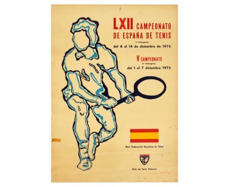 Original vintage sport poster for LXII Spanish Tennis Championship for 1st Category from 8 to 14 December 1975; 5th Champions