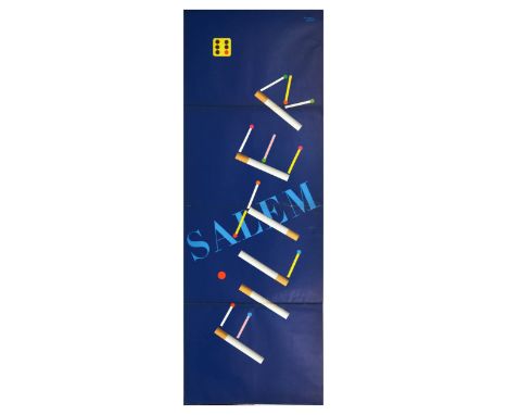 Original vintage midcentury modern advertising poster for Salem Filter designed by Herbert Leupin, with cigarettes and matche