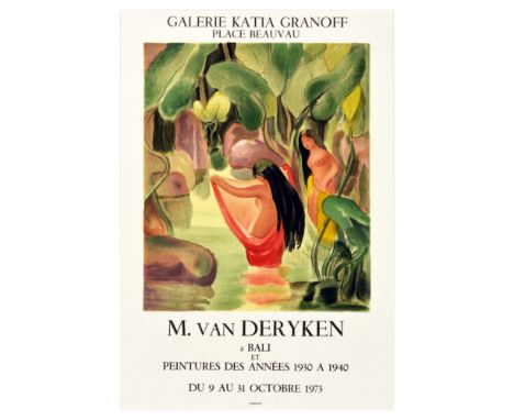 Original vintage advertising poster for a French painter's Marthe Van Deryken (1892-1981) artwork exhibition - a Bali et Pein