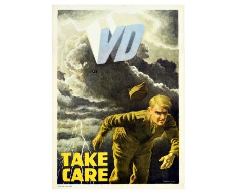 Original vintage propaganda poster aimed at allied soldiers stationed in Europe after the World War Two - VD Take Care - a mi