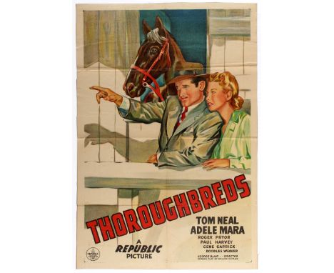 Original vintage film poster for Thoroughbreds, the 1945 George Blair horse racing sports crime thriller (about an ex-soldier