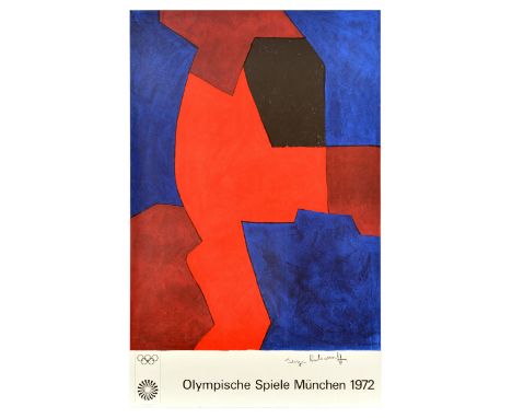 Original vintage sports poster advertising the 1972 Summer Olympics in Munich - Olympische Spiele Munchen - featuring an abst