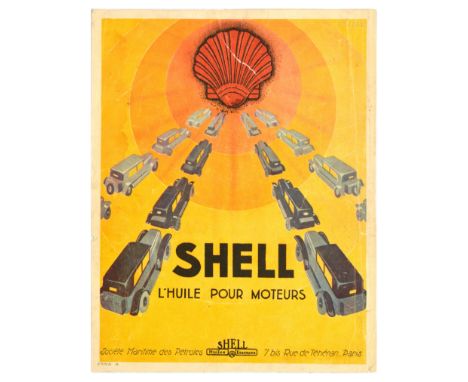 Original vintage magazine page featuring advertising for Shell engine oil / Shell l'huile pour moteurs, featuring a great Art