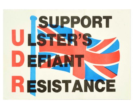 Original vintage propaganda poster - UDR Support Ulster's Defiant Resistance - featuring an illustration of the Union Jack fl