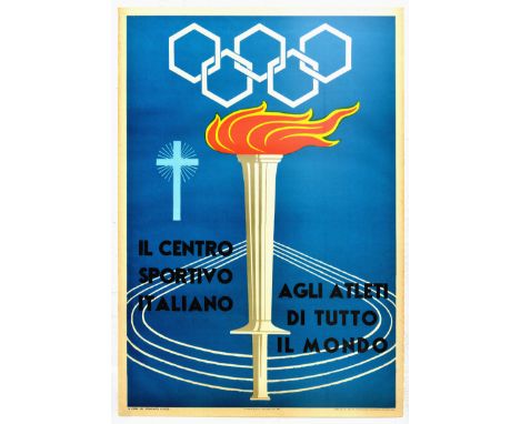 Original vintage sport poster - Il Centro Sportivo Italiano Agli Atleti Di Tutto Il Mondo / The Italian Sports Centre To Athl