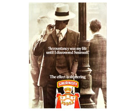 Original vintage drink advertising poster for Smirnoff, the renowned vodka brand founded in Moscow. Smirnoff uses a humorous 