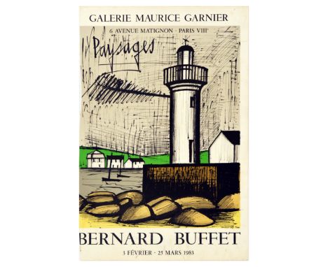 Original vintage advertising poster for Bernard Buffet's (1928-1999) artwork exhibition Paysages / Landscapes at Galerie Maur