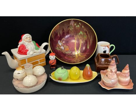 Carltonware - a Rouge Royale fruit bowl,  novelty Santa Claus teapot,  mushroom and other cruet sets, golfer figure etc 