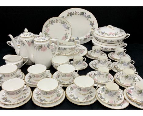 A Royal Worcester ‘June Garland’ table service for six including; three lidded tureens, six tea cups and saucers, side plates
