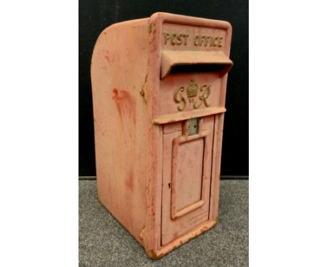 Architectural salvage - A George VI red Post Office letter box, casted cypher, weathered original paint, approx 61cm high x 2