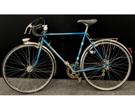 Peugeot capre alege vintage road racing bicycle with original dynamo lights, mudguards and new Teflon touring tyres 