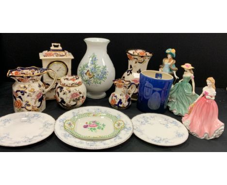 Ceramics - Masons ‘Mandalay’ pattern ware including; mantel clock 25cm high, vase 22cm high, ginger jars, jugs; Royal Doulton