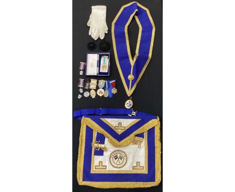 Masonic Regalia - Chatsworth Lodge No 3430 9ct gold medal, others base metal, Royal Masonic Hospital,  Benevolent Fund Festiv