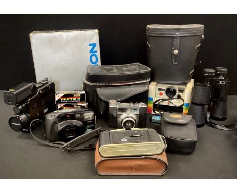 Cameras and equipment - Pentax zoom 105 camera, Polaroid 1000, Coronet camera, binoculars; etc 