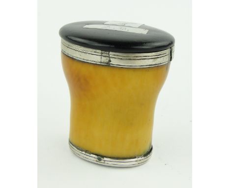 Late 17th/18th century ivory and silver mounted snuff box 
of waisted form, height 2".