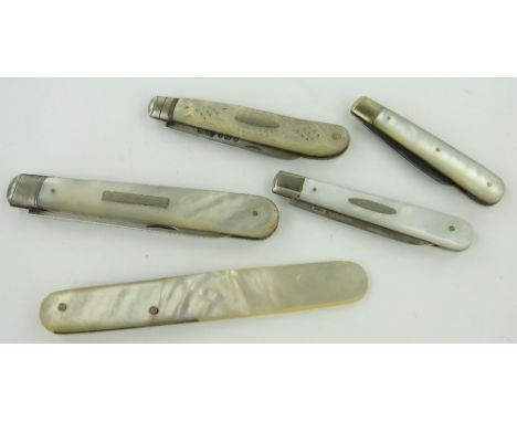 5 mother of pearl pocket knives.