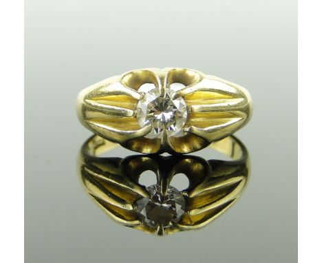 18ct gold solitaire diamond gypsy ring,
approx 0.4cts, size N.