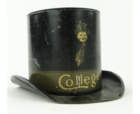 A Top Hat design tin moneybox 
by W M Livens, Newcastle Upon Tyne, height 4".