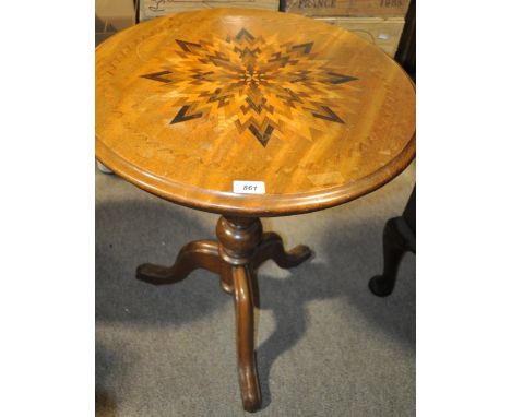 A Victorian mahogany specimen occasional table,
with circular top and turned centre column and tripod legs, width 1'10", heig