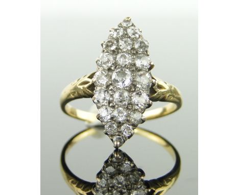 18ct gold diamond set marquise ring,
setting height 20mm, size N.