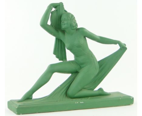 Art Deco painted plaster dancing girl on plinth, 
height 20.25".
