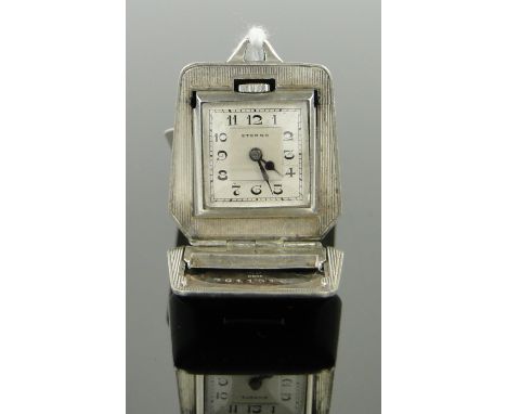 An Eterna Art Deco silver and black enamel fob watch, case width 25mm.