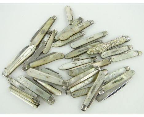 A Collection of silver and mother of pearl pocket knives, (33).