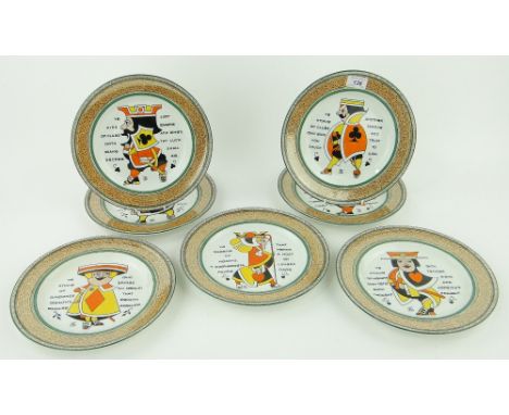 7 Edwardian Wedgwood playing card plates
designed by Augustus L Jansson, 10.25".