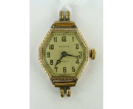 A lady's 9ct gold Rolex Roseck Art Deco style wristwatch, 
case width 20mm.