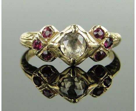 Antique rose-cut diamond and ruby ring,
size L.