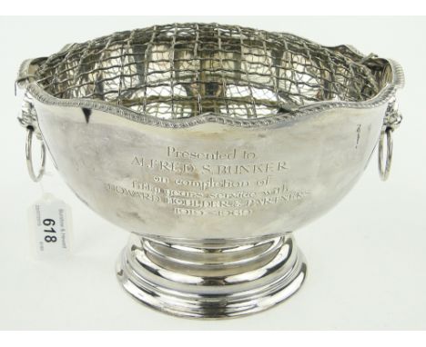 Modern silver rose bowl,
with lion ring handles, 22 oz.