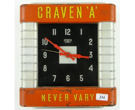 A Smith Sectric Craven "A" cigarettes advertising wall clock, 
height 14".