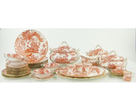 Royal Crown Derby "Red Aves" dinner service
including soup tureens, 3 vegetable tureens and 6 matching coffee cans and saucer