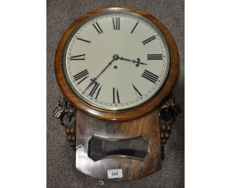 A 19th century mahogany cased drop dial wall clock,
having a single fusee movement, length 21".