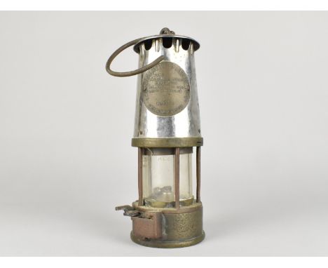 A Vintage Brass Based Miners Safety Lamp by The Protector Lamp and Lighting Company, Number 37