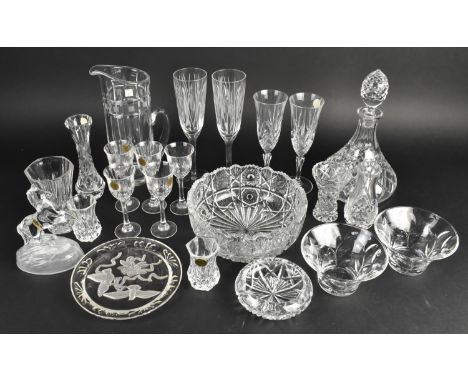 A Collection of Various Glass to Comprise Waterford Marquis Jug, Stuart Champagne Flutes, Decanter etc