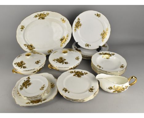 A Royal Imperial Golden Rose Twenty-Eight Piece Dinner Service to Comprise Plates, Platter, Bowls etc