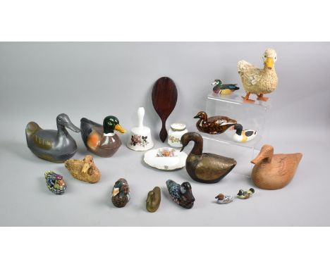 A Collection of Modern Ceramic Metal and Wooden Duck Ornaments,a 19th Century Mahogany Hand Mirror Etc