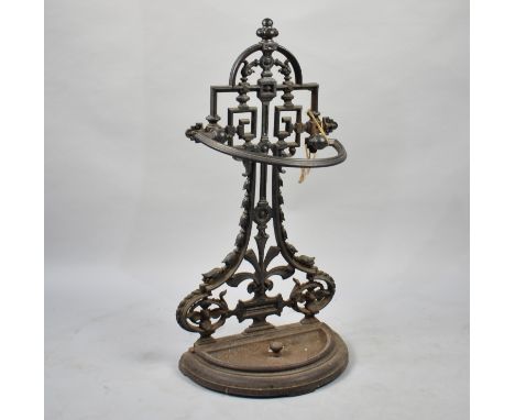 A 19th Century Cast Iron Demi Lune Stick Stand with Removable Drip Tray, Needs Some Repair, 83cms High