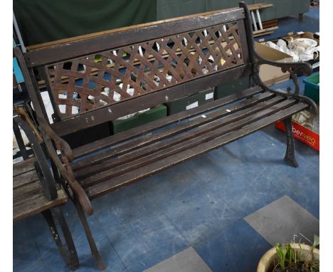 A Cast Iron and Wooden Slatted Garden Bench, 127cm Wide
