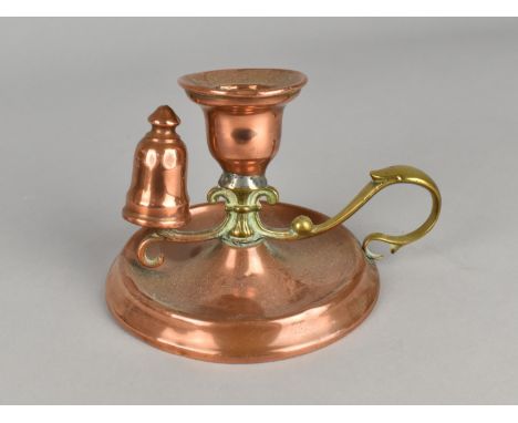An Early 20th Century Copper and Brass Bedchamber Stick with Snuffer, 11cms Diameter