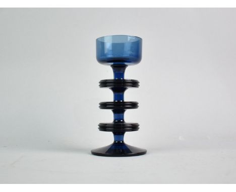 A Wedgwood Sapphire Glass Sheringham Candlestick, 15cms High