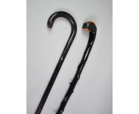 A Vintage Thorn Wood Walking Stick and a Traditional Ebonised Walking Stick