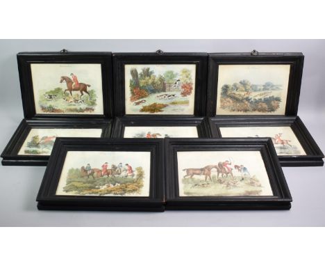 A Set of Eight Framed Hand Coloured Hunting Engravings, Each 26x20cms