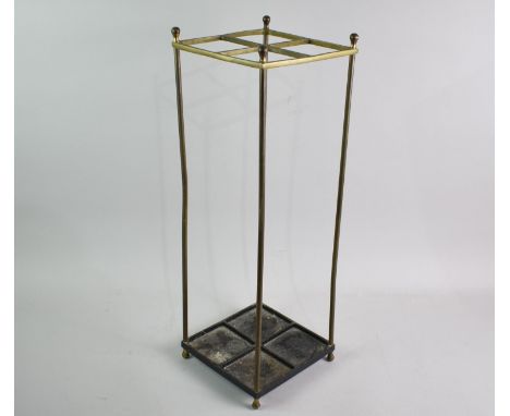A Late Victorian/Edwardian Four Division Brass and Cast Iron Stick Stand, 18cms Square and 53cms High