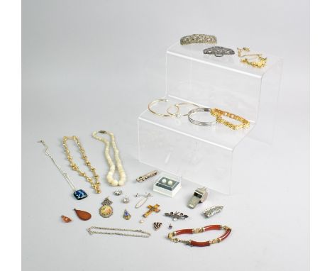 A Collection of Various 19th Century and Later Jewellery to include White Metal Buckle Depicting Children Picking Fruit, Part